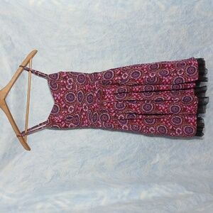 B Darlin Vibrant Red and Purple Floral Patterned SunDress Womens Sz3/4